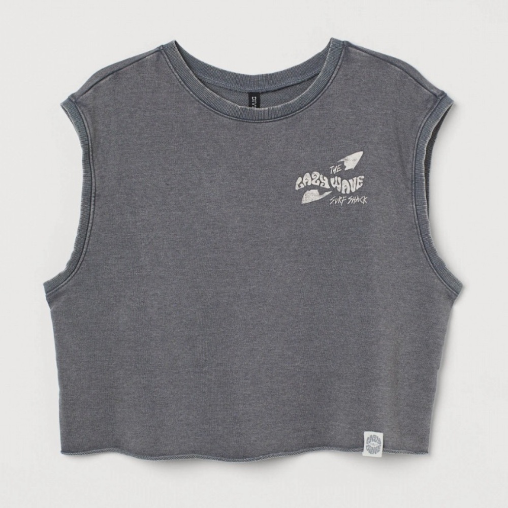 H&M+ Crop Sleeveless Sweatshirt Tank Top Size 3XL Gray Lazy Wave - Picture 2 of 8